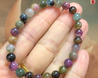 Natural Tourmaline Bracelet 6mm – Multicolor Crystal Beads, Energy Healing Jewelry