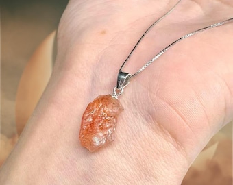 Raw Sunstone Crystal Pendant: Sterling Silver Healing Jewelry