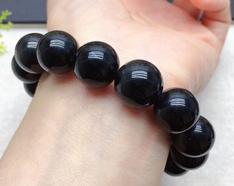 Braccialetto fatto a mano in ossidiana / Pietra energetica nera / Regalo di amicizia regolabile. - Italia