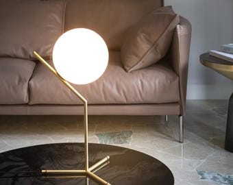 Brass Globe Table Lamp: Mid-Century Modern Bedside Light