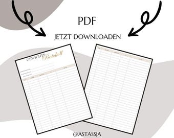 体重記録PDF（印刷用） – ダイエット、フィットネス、健康のためのA4体重記録帳 – デジタルダウンロード – トラッカーテンプレート