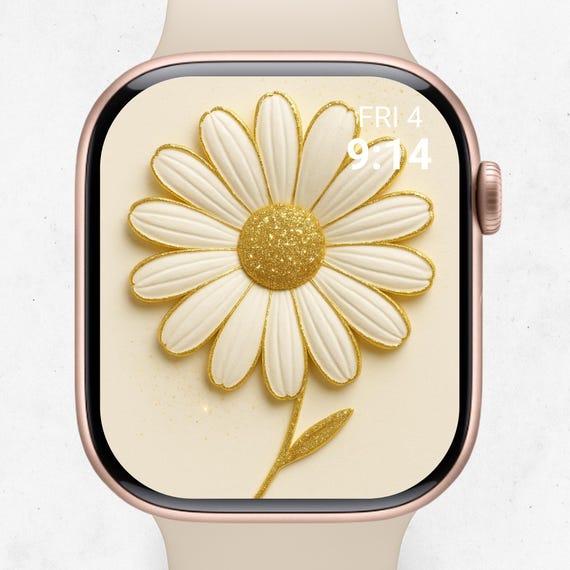 Golden Edge Daisy Minimal 3D Embossed Apple Watch Face