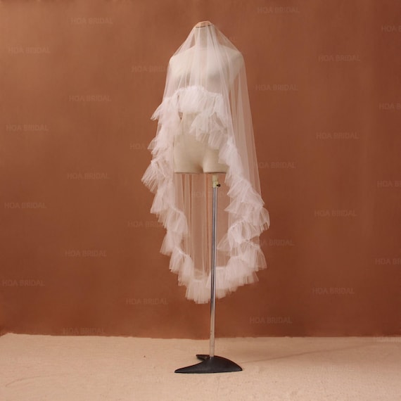 Sheer Blush Tulle Veil with Ruffled Trim - Blush Pale Pink Ruffle Veil: 20-inch Shoulder Length Veil - Etsy main image 2