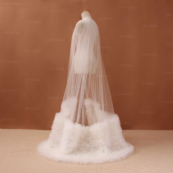 hoabridal Ethereal Winter Wedding Cape Ethereal Winter Wedding Cape, Pearl Tulle Veil With Soft Fur Trim, Cozy  Elegant Cape for Autumn Bride, Bridal Cape With Fluffy Fur Trim - Etsy