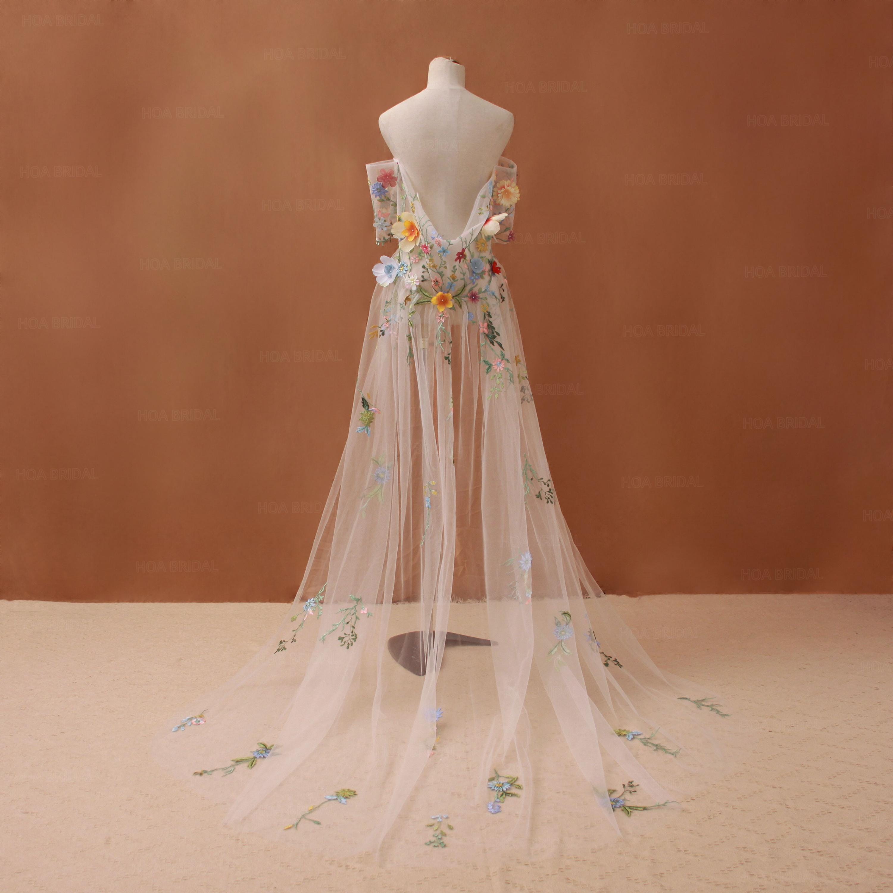 H20, Boho Floral 3D Bridal Cape – Sheer Tulle Wedding Cover up ...