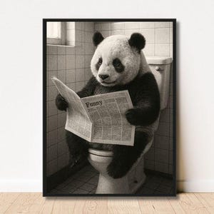 Funny Panda Bathroom Print: Toilet Humor Animal Art (Digital Download)