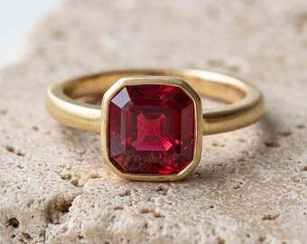 Handmade Asscher Cut Ruby Ring, Sterling Silver, Minimalist Gemstone Jewelry