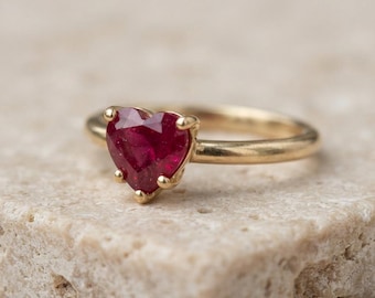 Ruby Silver Ring, Heart Shaped Ring, Natural Red Gemstone Ring, Handmade