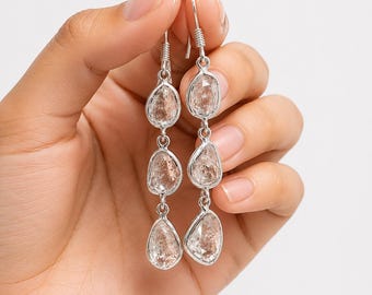 Handmade Natural Herkimer Diamond Sterling Silver Dangle Earrings