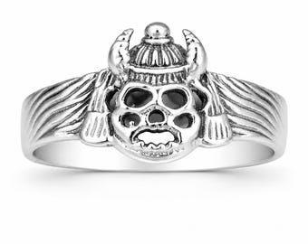 925 Sterling Silver Viking Skull Ring, Norse Warrior Jewelry, Gothic Biker Gift for Men