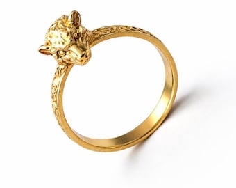 Panther Head Ring for Women, Leopard Statement Ring in Sterling Silver or Brass