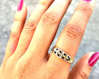 Vintage Style Gold Ring with Polki Diamonds, Geometric Wedding Band, Unique Statement Piece,