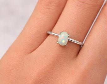 Dainty Opal Engagement Ring | Gold October Birthstone Ring | Minimal Promise Jewelry