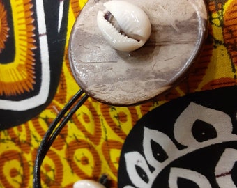 Coconut Shell Leather and Cowrie Shell Hair Tie