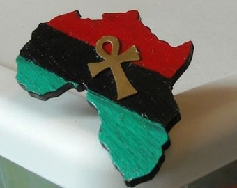 Africa Shaped Garvey Brooch with Ankh