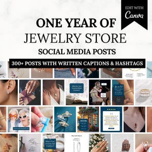 Kit de contenido para redes sociales de joyería: Más de 300 plantillas Canva anuales, subtítulos y hashtags (descarga digital)