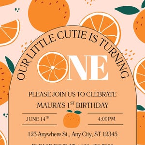 Little Cutie Birthday Invitation: Citrus Party, Editable Canva Template (Digital Download