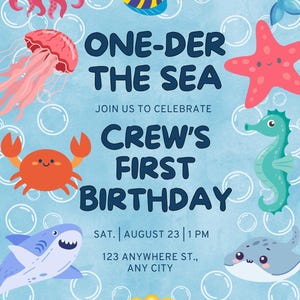 Under the Sea Birthday Invitation: Ocean Theme, Editable Canva Template (5x7, Digital Download
