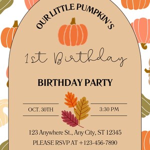 Little Pumpkin Birthday Invitation: Editable Fall Party Theme (Canva Template, Digital Download