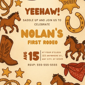 Editable Cowboy Rodeo Birthday Invitation | First Rodeo Party | Western Theme | Instant Download | 5x7 Canva Template