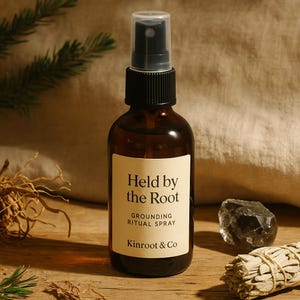 Grounding Spray – Anxiety Relief Mist with Quartz | Held by the Root Ritual Spray | Kinroot & Co
