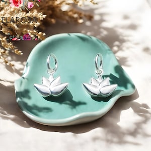 Sterling Silver Lotus Flower Hoop Earrings: Nature Inspired Jewelry