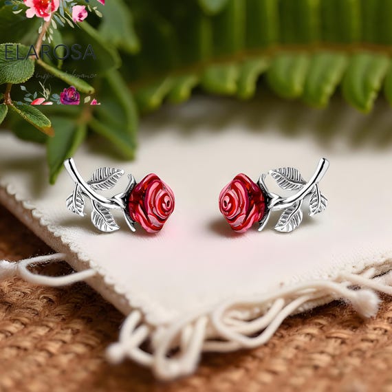ALPHM S925 Sterling Silver Rose Flower Stud Earrings & Pendant Necklace Set For Women - Hypoallergenic Gift Set - View #8