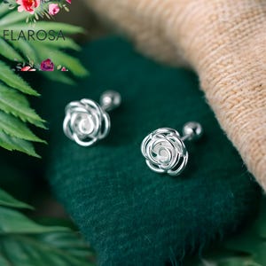 Silver Rose Stud Earrings, 925 Silver, Minimalist Style Rose Jewellery, Nature Inspired, Floral Earring Gift for Her, Silver Flower Earrings