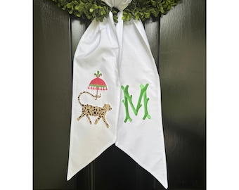 Monogrammed Leopard Wreath Sash: Custom Initial Door Decor