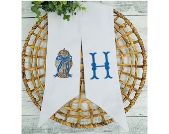 Personalized Wicker Ginger Jar Wreath Sash: Custom Monogram, Linen or Cotton