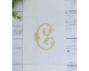Monogrammed Linen Guest Towel, Embroidered Initial, Hostess Gift