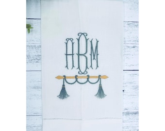 Monogrammed Tassel Guest Towel, Hemstitch Linen or Huck Cotton