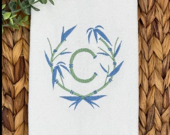 Embroidered Bamboo Monogrammed Finger Tip Towel. Luxury Cottom Velour fringed Tea Towel.