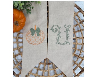 Monogrammed Chinoiserie Pumpkin Wreath Sash: Custom Fall Door Decor