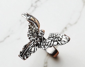 Anello con ala d'angelo gotico: gioiello con ali d'angelo regolabili in argento