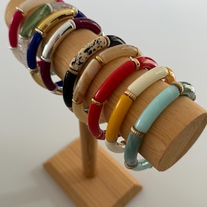 Curved tube bead bangle bracelets