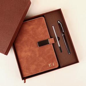 Personalized Leather A5 Notebook Set with Name, Notebook Set With Pen, End Of Year Thank You Gift, Custom Graduation Gifts, New Job Present