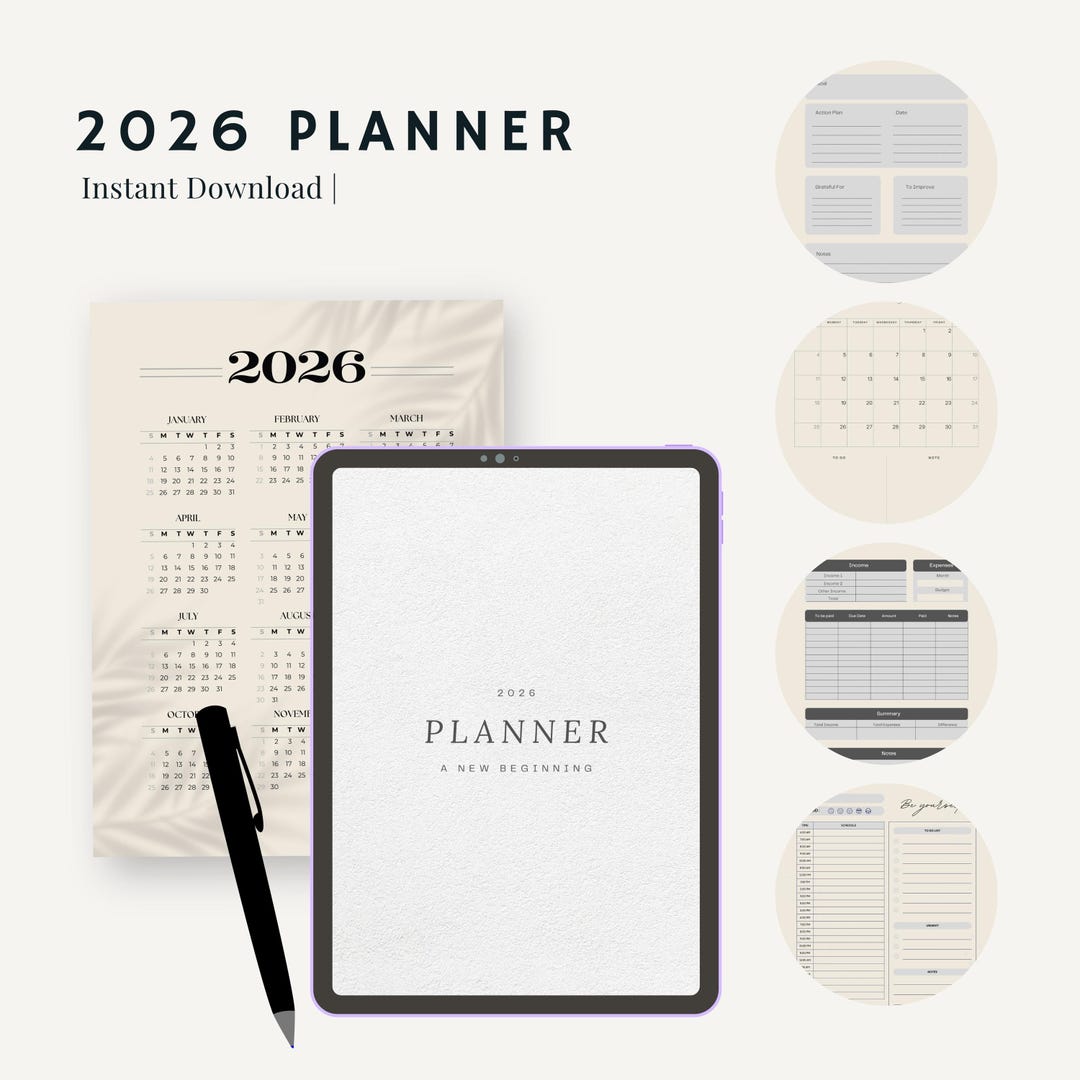 2026 Printable Planner PDF Daily Weekly Monthly Budget + Habit Tracker ...