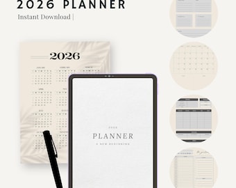 2026 Printable Planner PDF Daily Weekly Monthly Budget + Habit Tracker US Letter Instant Download