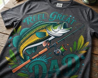 Reel Dad Fishing PNG, Father's Day Bass Design (Digital Download)