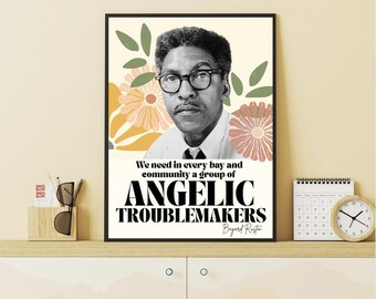 Bayard Rustin 'Angelic Troublemakers' – afdrukbare poster burgerrechten | Rechtvaardigheidskunst bloemen | Digitale download