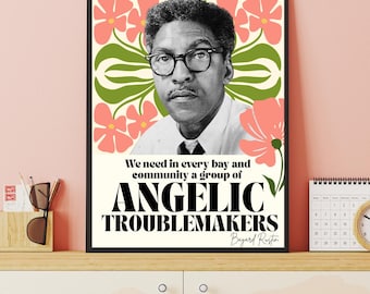 Citaat 'Angelic Troublemakers' van Bayard Rustin – afdrukbare poster, kunst burgerrechten, decor sociale rechtvaardigheid