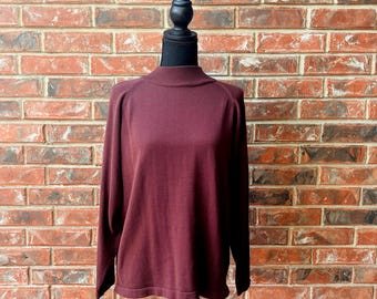 Vintage Yarnworks Mock Neck Sweater, Chestnut Brown Cotton Blend, Medium