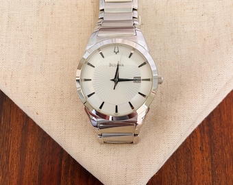 Bulova Men’s Stainless Steel Watch | Vintage 1990s Starburst Dial | Classic Quartz Luxury