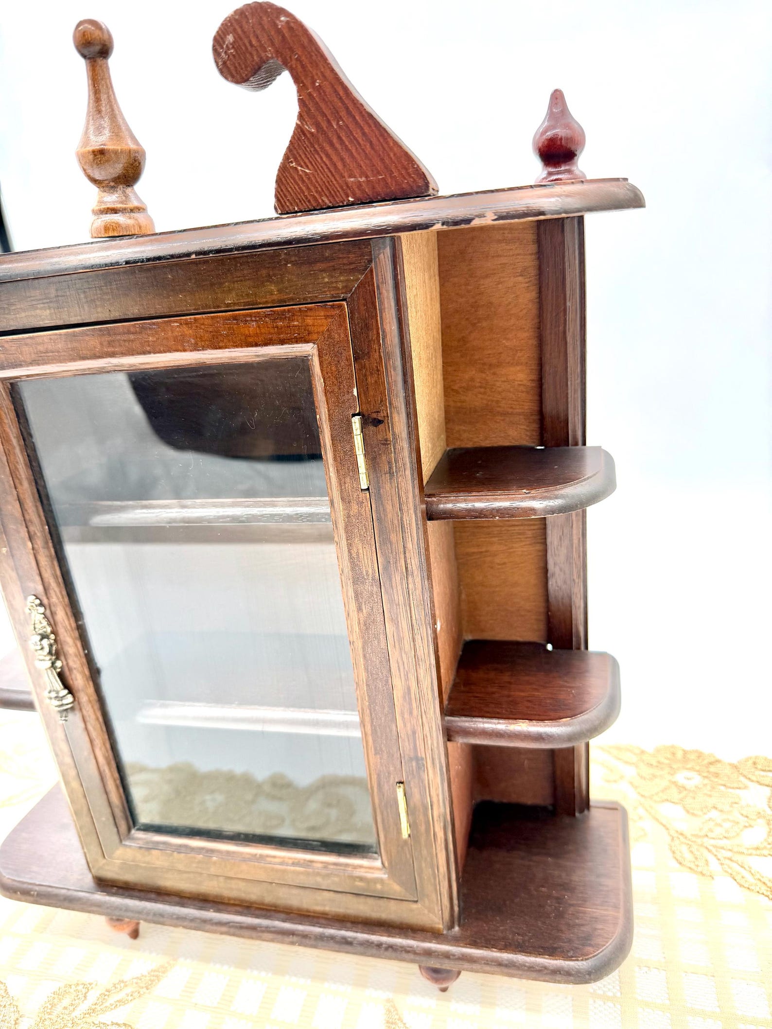 Vintage Hanging Wooden Curio Knick Knack Cabinet With Glass Door - 3 ...
