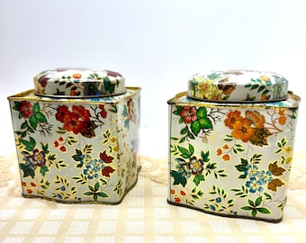 Vintage DAHER Floral Motif Lidded Tins - Set of 2