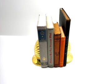 Vintage Brass Seashell Bookends - Ornate Brass Doorstoppers
