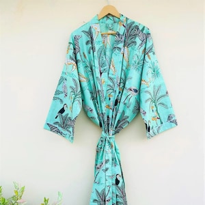 Jungle Tiger Print Cotton Kimono Robe: Boho Bathrobe