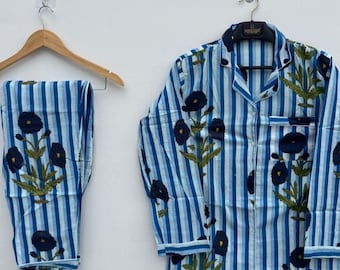 Indian Handmade 100% Cotton Pajama Set Night Wear, Soft Cotton Night Suit-Pure Cotton Pj's, block Print Pajamas, Pajamas Set