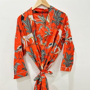 Cotton jungle safari Women Cotton Kimono Robes Jacket,Morning Tea Cotton Coat,Bridesmaid bridal Robe,Cotton Summer robe Jacket,bathrobe,Gift